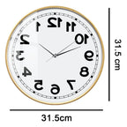 Wooden-frame Reverse Number Wall Clock size guide showing a 31.5 cm diameter