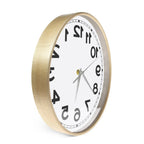 Wooden-frame Reverse Number Wall Clock shown from the side with glass-covered face