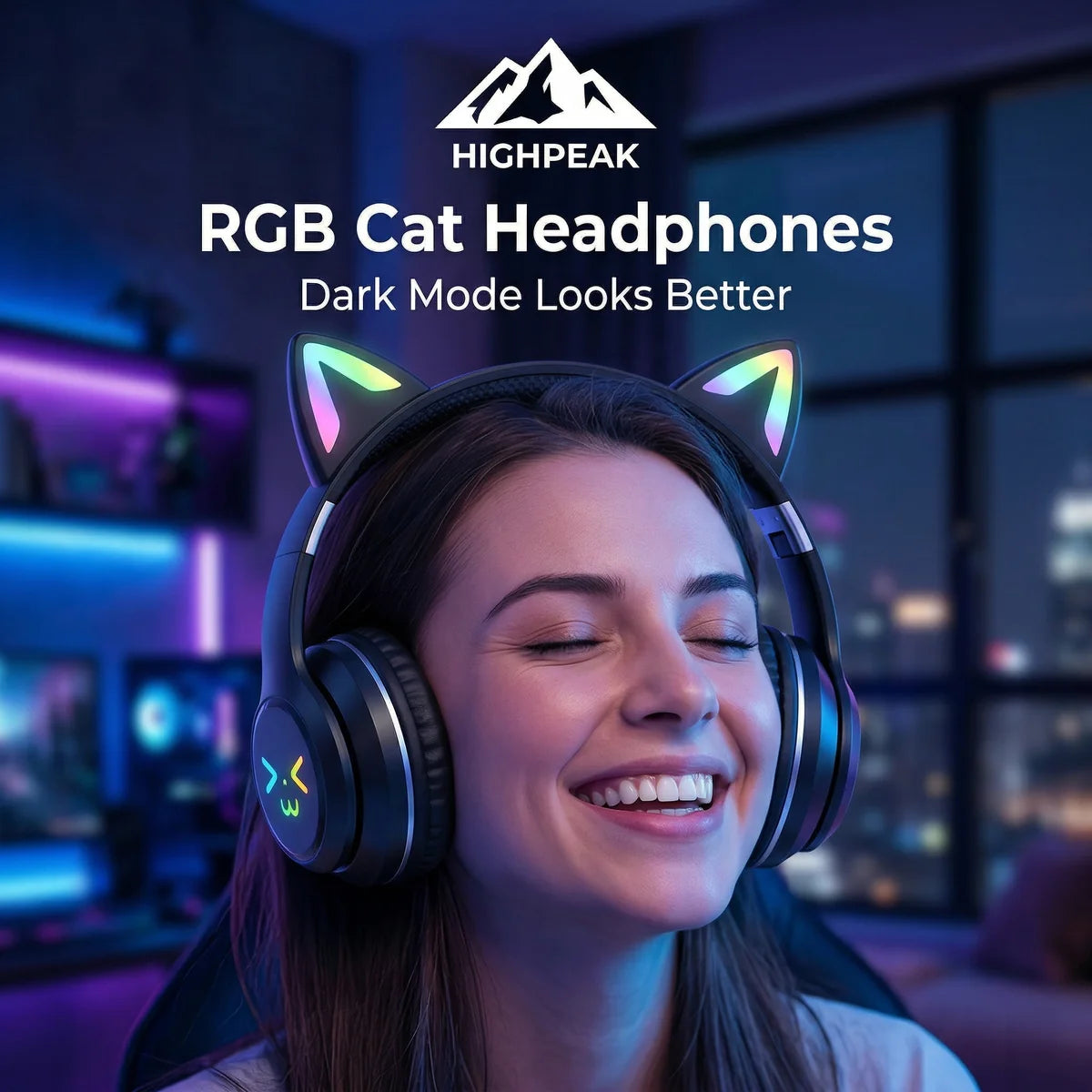 HighPeak RGB Cat Headphones | Wireless Bluetooth Headset