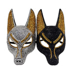 Rhinestone Wolf Party Mask silver and black color comparison showing gold accents on both masks