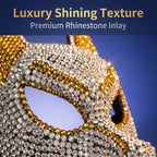 Rhinestone Wolf Party Mask silver and gold rhinestone close-up showing the eye opening and faceted surface