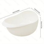 Rice Rinsing Strainer Bowl — White bowl size diagram showing 22 × 12 × 12 cm