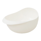 Rice Rinsing Strainer Bowl — Isolated white oval bowl showing solid base, grip lip and perforated side