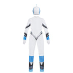 Robot Jumpsuit Costume laid out from the back with separate robot hood, long sleeves and rear zipper.