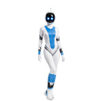 Robot Jumpsuit Costume worn in a front-facing pose, showing blue chest and shin panels with black trim.