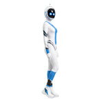 Robot Jumpsuit Costume worn in side view, showing the white body, blue panels and robot headpiece profile.