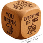 Wooden drinking die size guide showing 1.97 inches or 5 cm across