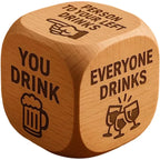 Roll & Sip wooden drinking die with left-person, you-drink and everyone-drinks prompts