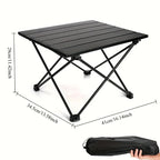 Roll-Up Camping Table size diagram showing a 41 by 34.5 cm tabletop, 29 cm height, and carry bag.