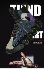 Black Roller-Inspired Street Sneakers in a fashion graphic, positioned above an open hand against a dark background