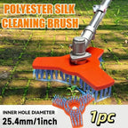 Rotary Surface Cleaning Brush infographic showing polyester bristles, 25.4 mm center opening, and one-piece set