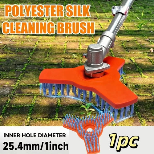 Rotary Surface Cleaning Brush infographic showing polyester bristles, 25.4 mm center opening, and one-piece set
