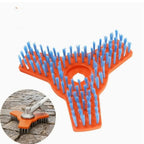 Rotary Surface Cleaning Brush with an inset showing the orange head fitted to a powered tool on paving