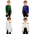 Royal Prince Costume comparison showing boys wearing green, royal blue, and white tailcoat jackets.