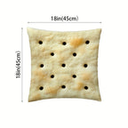 Saltine Cracker Pillow Cover size guide showing an 18 by 18 inch square cover