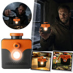 Saltwater Emergency Light collage with a handheld view, water-filling scene and cord-equipped tabletop views