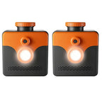 Saltwater Emergency Light two-pack front view showing two orange-and-black lamps with LEDs illuminated