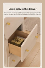 Sassy Pants Drawer Cabinet: Detailed open drawer view with a gift box, wood interior, and white drawer front.