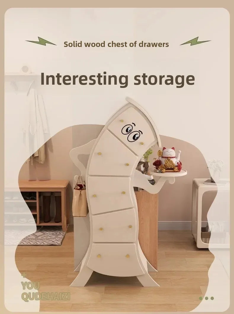 Sassy Pants Drawer Cabinet: Supplier poster showing the cabinet with illustrated eyes added to its top drawer.