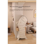 Sassy Pants Drawer Cabinet: Supplier design panel showing the white cabinet standing beside living room furniture.