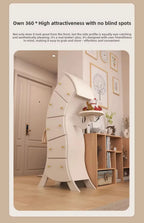 Sassy Pants Drawer Cabinet: Low-angle three-quarter cabinet view showing its side depth and raised display tray.