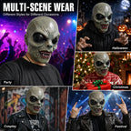 Scary Alien Monster Mask styled for a party, Halloween, Christmas, cosplay, and a festival in a five-scene collage.
