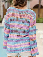 Seaside Sherbet Cover-Up back view showing the pastel striped knit and relaxed silhouette