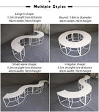 Serpentine Event Display Table four illustrated layouts with span, diameter, tabletop width and height measurements.