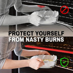 Silicone Oven Rack Covers shown in a comparison graphic of an uncovered rack and a red covered rack edge.