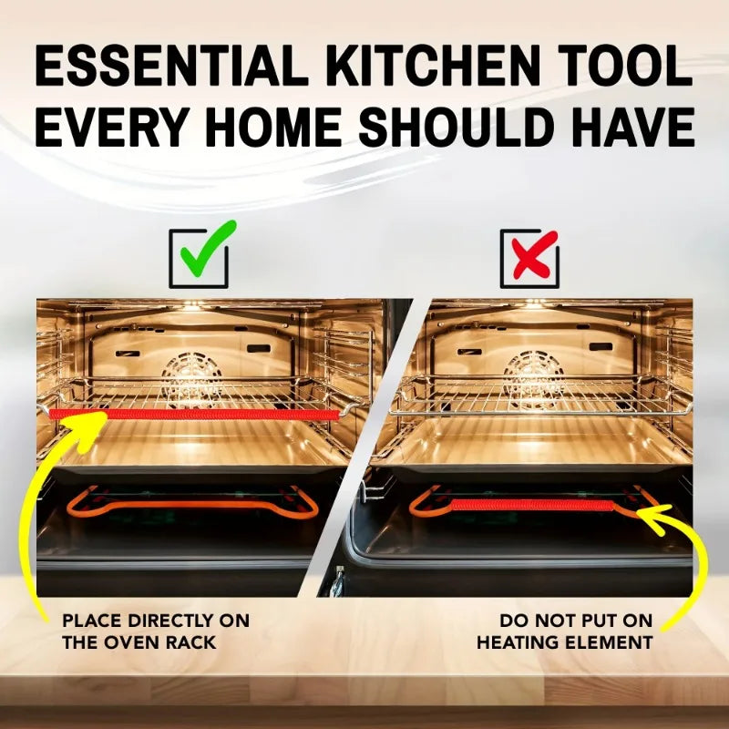 Silicone Oven Rack Covers with a placement graphic showing the rack edge as correct and the heating element as incorrect.