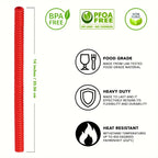 Silicone Oven Rack Covers with a supplier diagram labeling the red strip as 14 inches long and rated to 450°F.