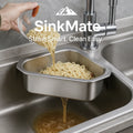 SinkMate™ - Corner Strainer Basket in stainless steel draining noodles in a kitchen sink corner by HighPeak