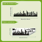 Skyline Wall Decal size guide showing its finished dimensions and compact rolled package size
