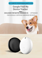 Smart Android Bluetooth Tracker — Black and white trackers on a table with a dog in the background