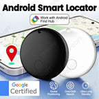 Smart Android Bluetooth Tracker — Black and white trackers on a phone map background