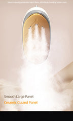 Smart Touchscreen Steam Iron underside detail showing the ceramic-glazed plate and illustrated steam.