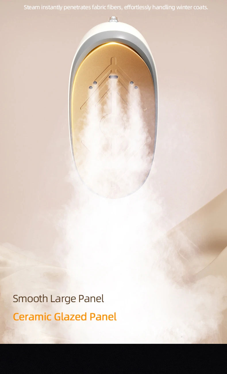Smart Touchscreen Steam Iron underside detail showing the ceramic-glazed plate and illustrated steam.