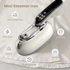 Smart Touchscreen Steam Iron square supplier feature graphic with the iron resting on white fabric.