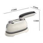 Smart Touchscreen Steam Iron square supplier dimension graphic showing the iron with its handle extended.