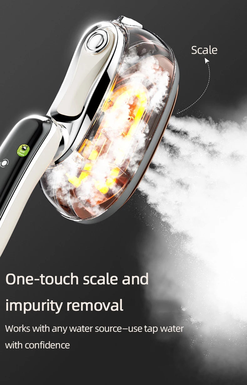 Smart Touchscreen Steam Iron supplier cutaway illustration showing the cleaning mode and scale removal.