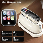 Smart Touchscreen Steam Iron square graphic of the touchscreen and supplier capacity and electrical labels.