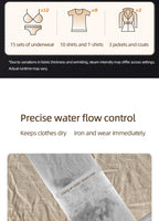 Smart Touchscreen Steam Iron supplier garment-count graphic and water-flow comparison; results vary.