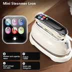 Smart Touchscreen Steam Iron with an enlarged control panel and supplier voltage, tank and power labels.