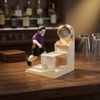 Soccer Goal Bottle Opener displayed on a wooden bar counter with glassware behind it