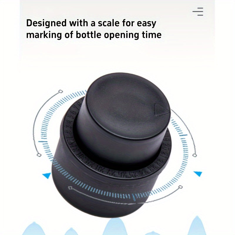 Soda Fizz Pump Cap in Black with numbered date indicator ring and arrows showing its adjustment.
