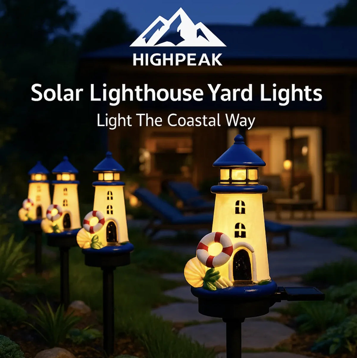 HighPeak Solar Lighthouse Garden Light – LED Resin Outdoor Stake Lamp