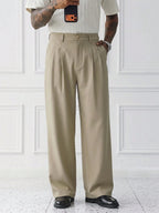 Sorrento Wide Leg Trousers in khaki shown from the front with pleats and a relaxed full-length fit