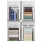 Space Saving Pants Hanger in a four-panel display holding ties, folded fabrics, scarves and towels.