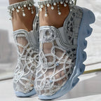Sparkle Lace Women's Shoes silver gray lace and mesh upper in a close view of both shoes