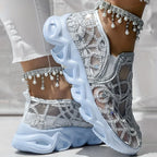 Sparkle Lace Women's Shoes in silver gray, showing the sheer lace upper and sculpted chunky sole